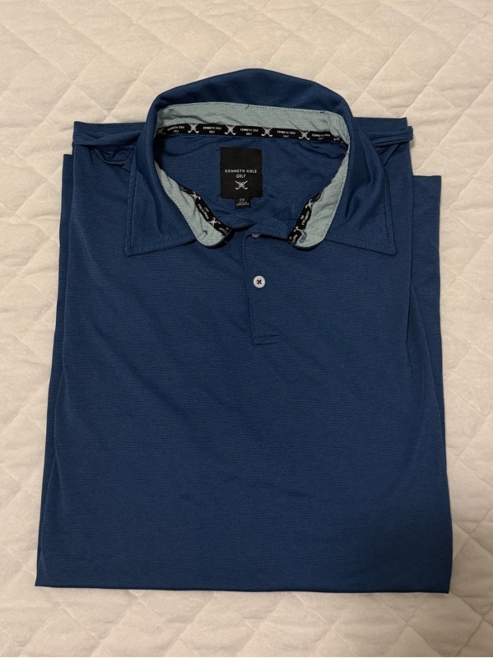 Kenneth Cole Navy Polo with Light Blue Collar Accent